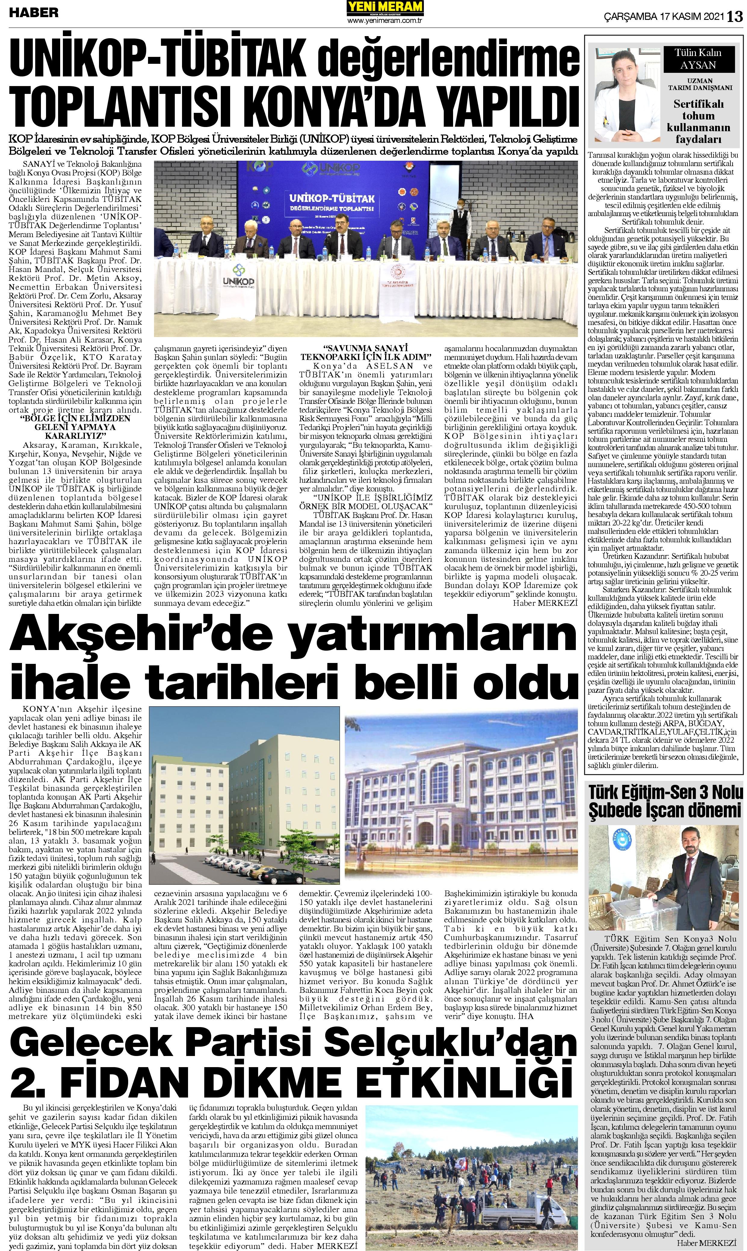 17 Kasım 2021 Yeni Meram Gazetesi
