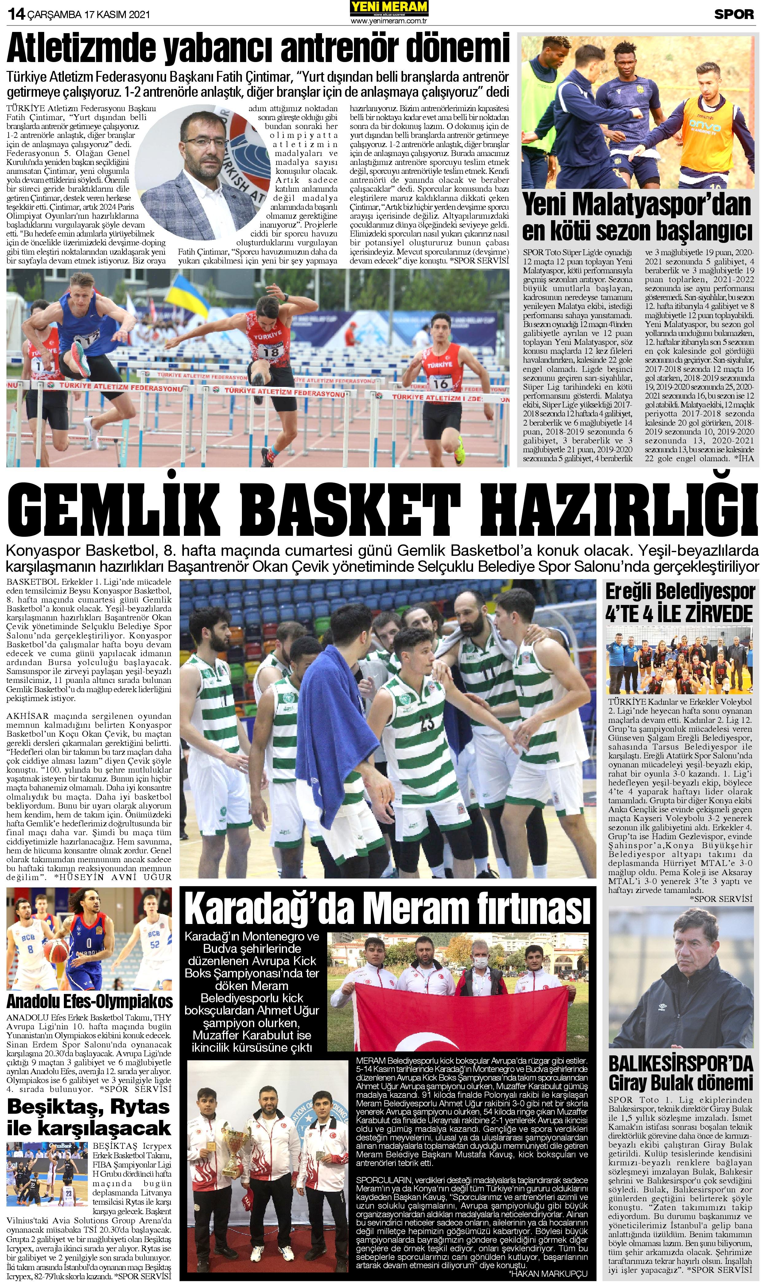 17 Kasım 2021 Yeni Meram Gazetesi
