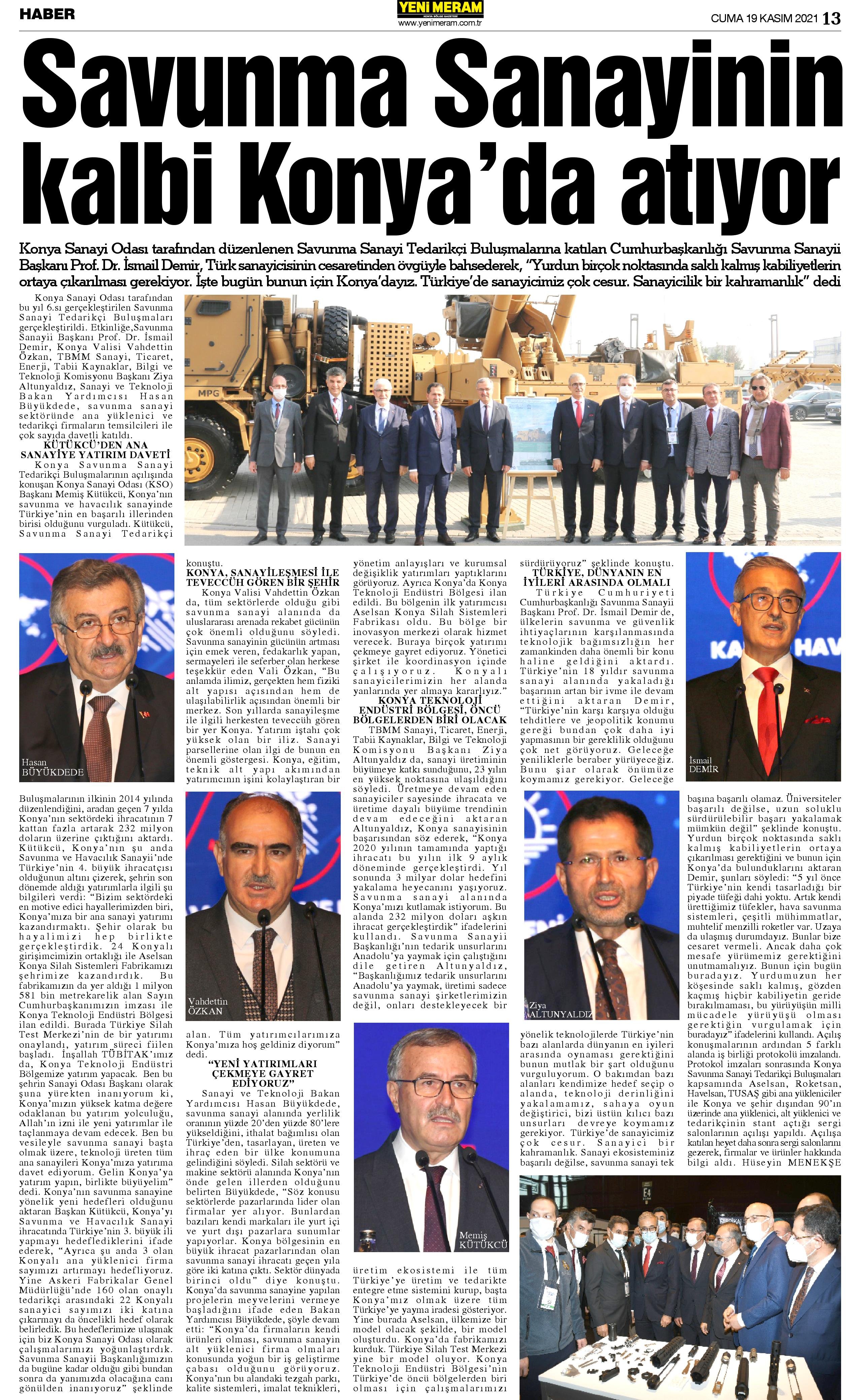 19 Kasım 2021 Yeni Meram Gazetesi
