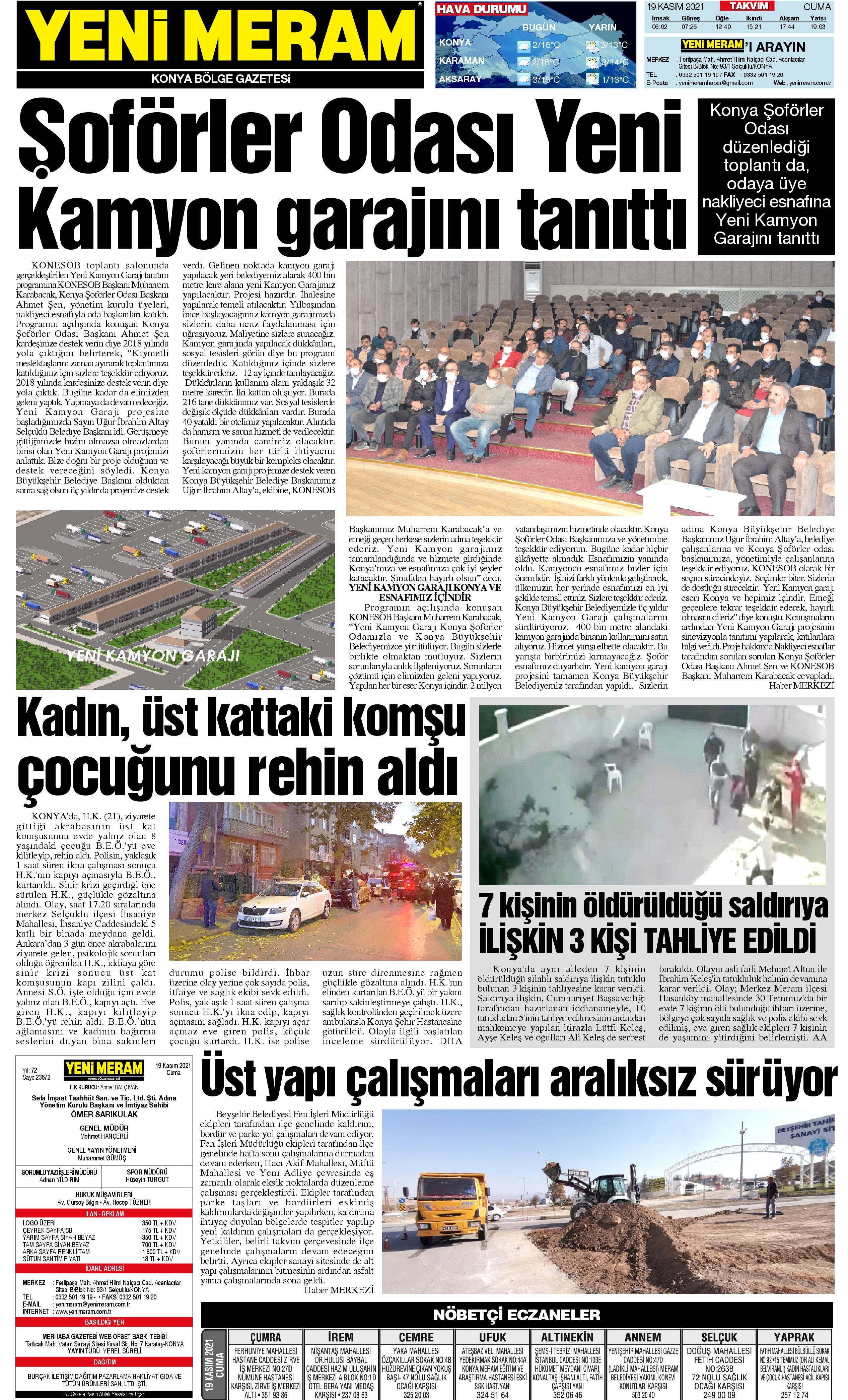 19 Kasım 2021 Yeni Meram Gazetesi
