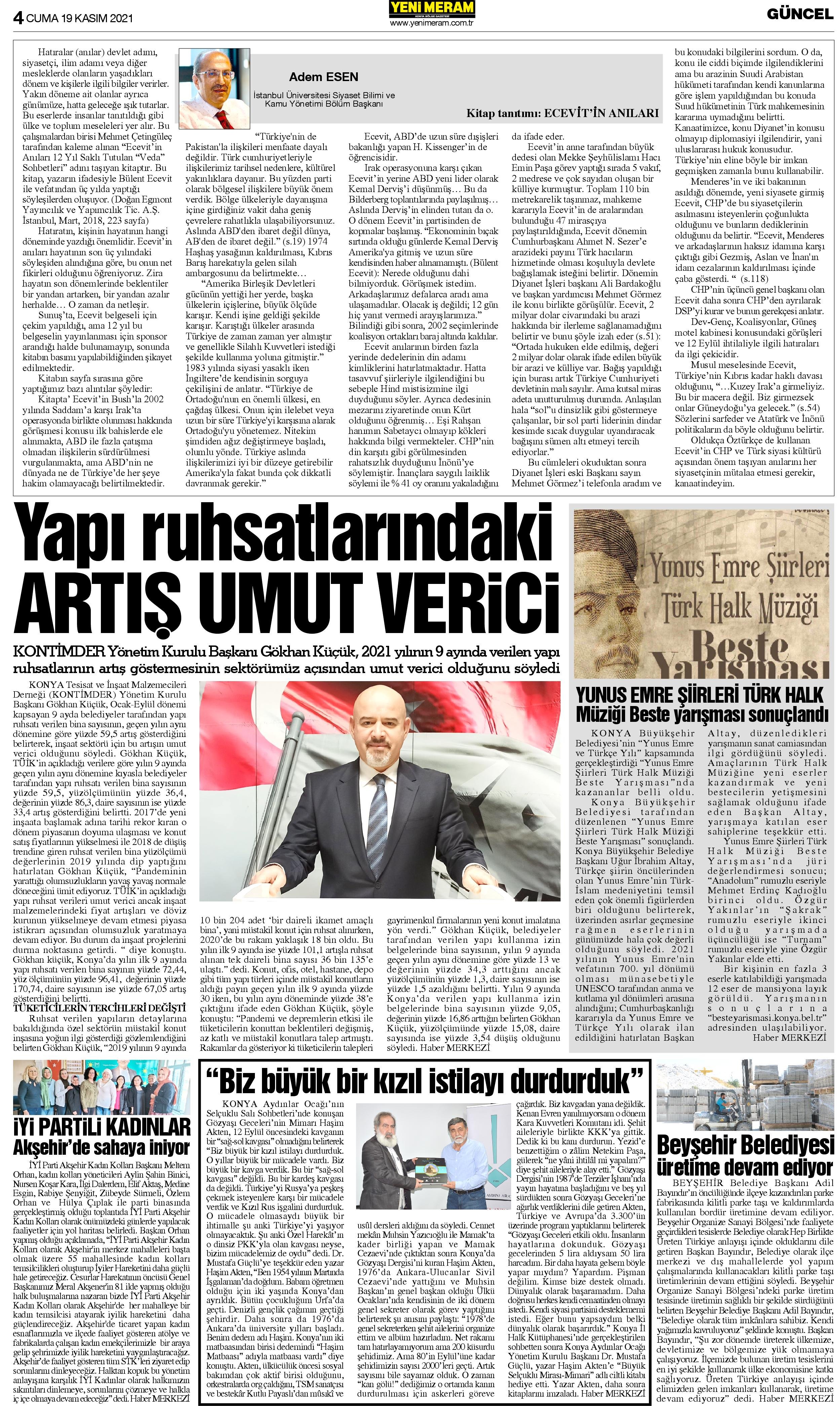 19 Kasım 2021 Yeni Meram Gazetesi
