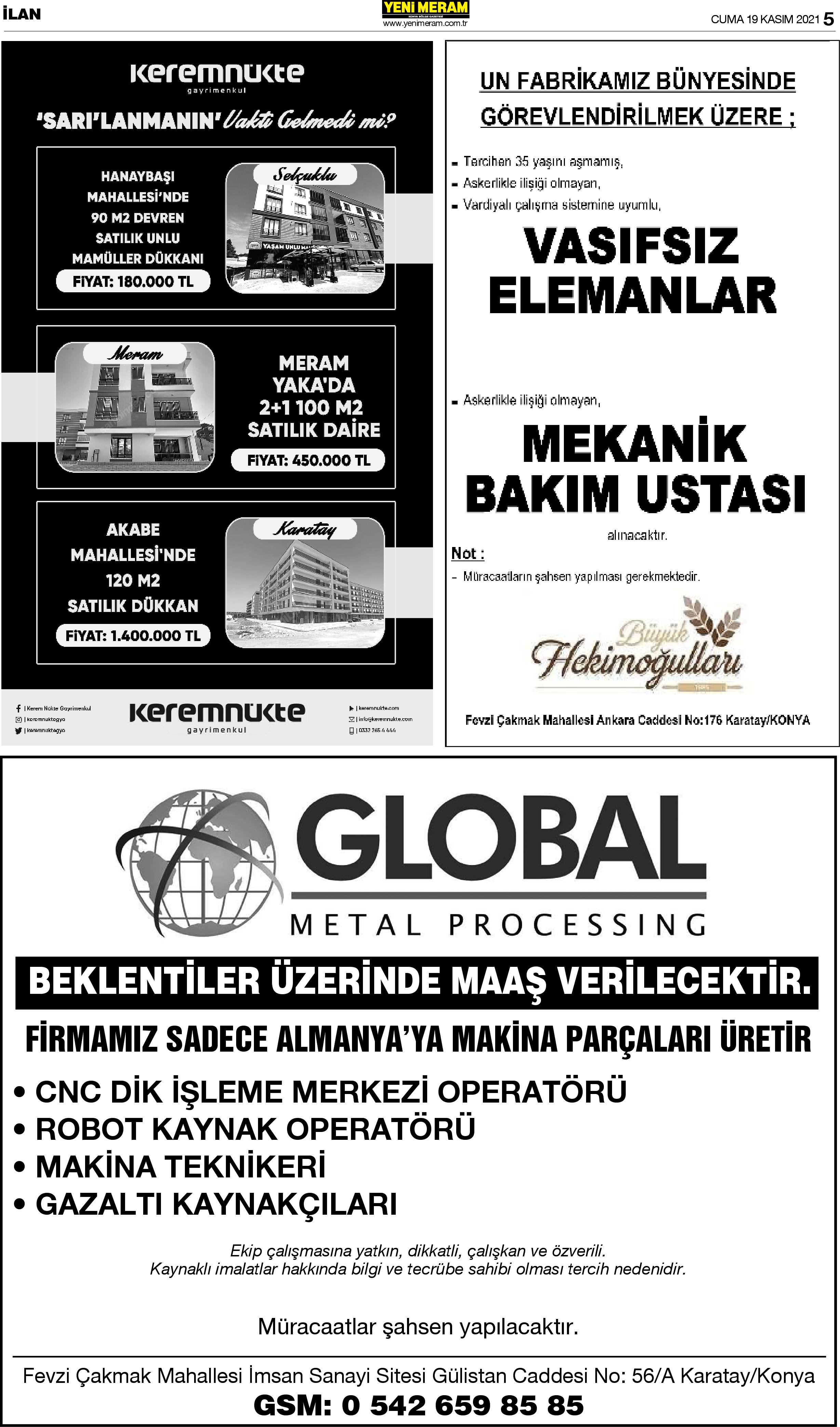 19 Kasım 2021 Yeni Meram Gazetesi
