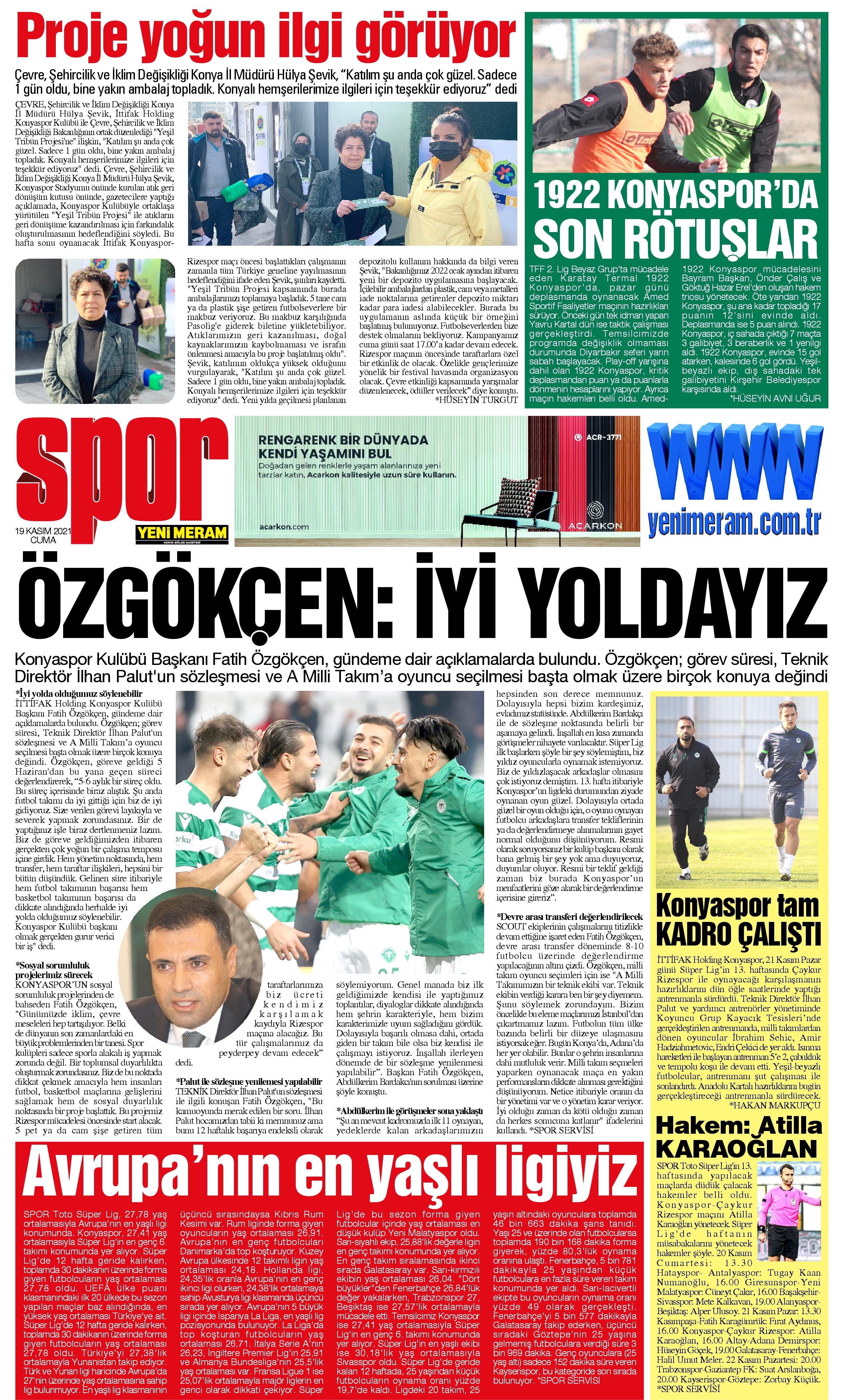 19 Kasım 2021 Yeni Meram Gazetesi
