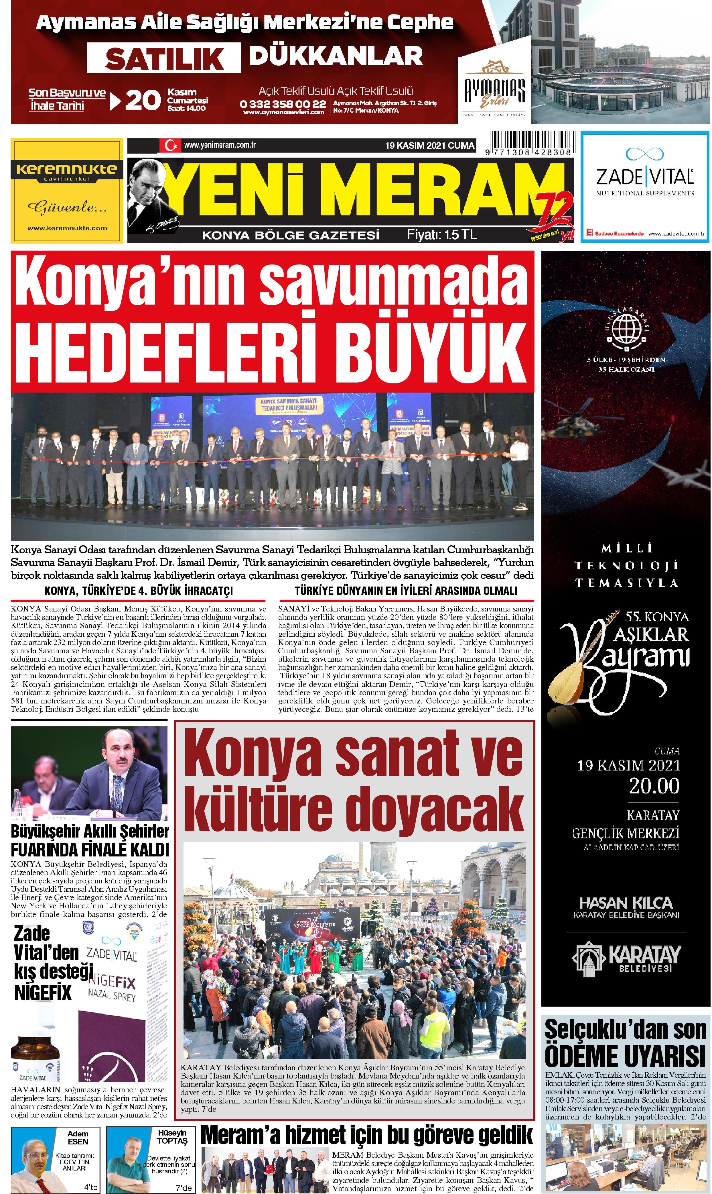 19 Kasım 2021 Yeni Meram Gazetesi
