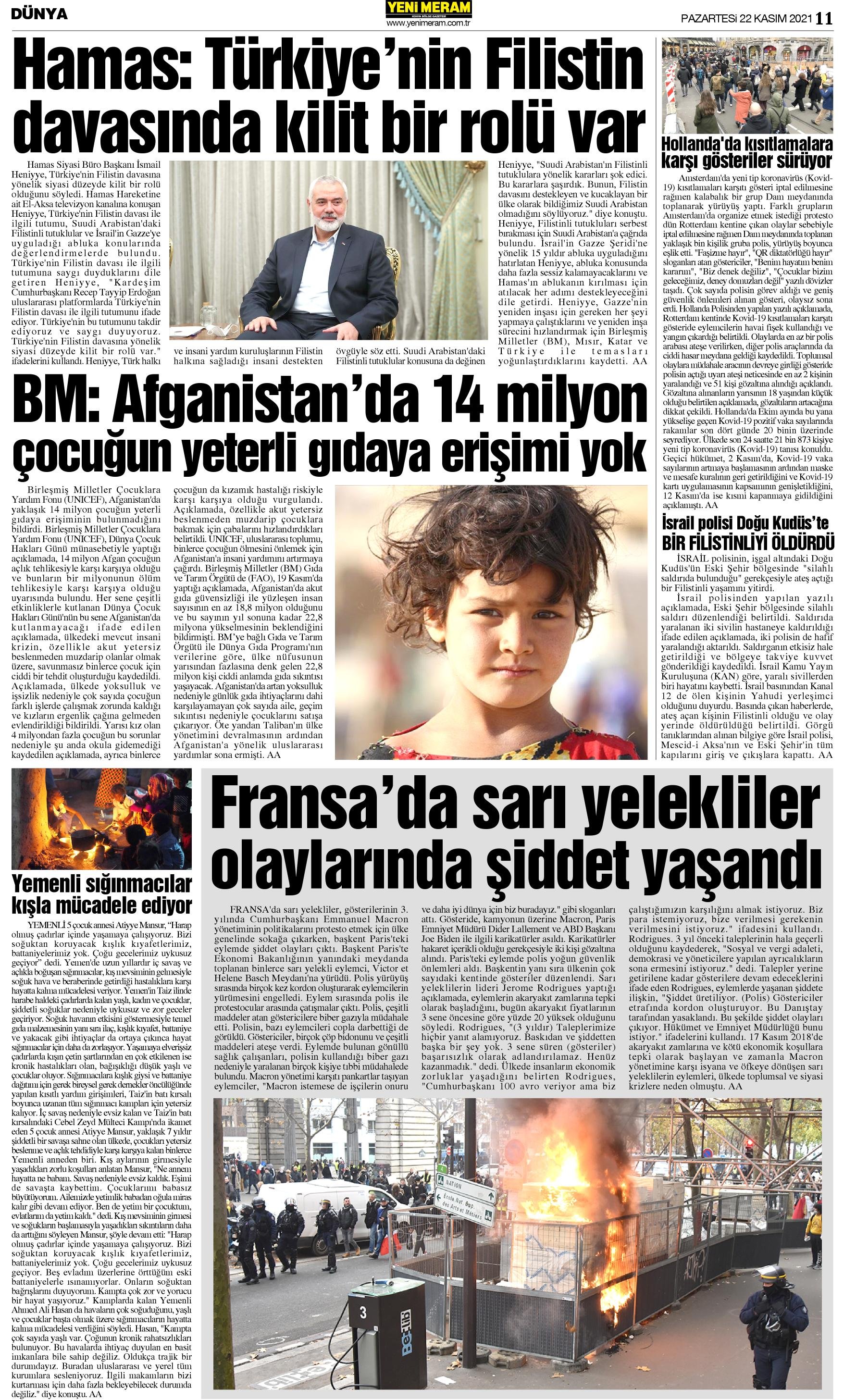 22 Kasım 2021 Yeni Meram Gazetesi
