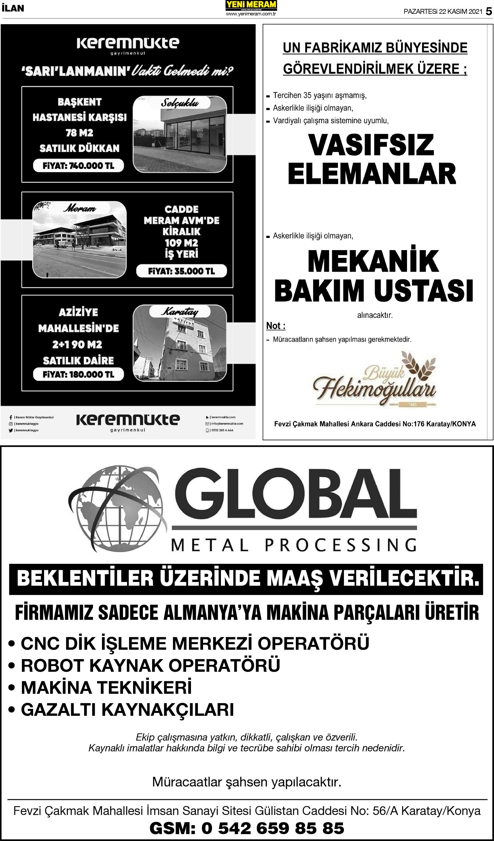 22 Kasım 2021 Yeni Meram Gazetesi
