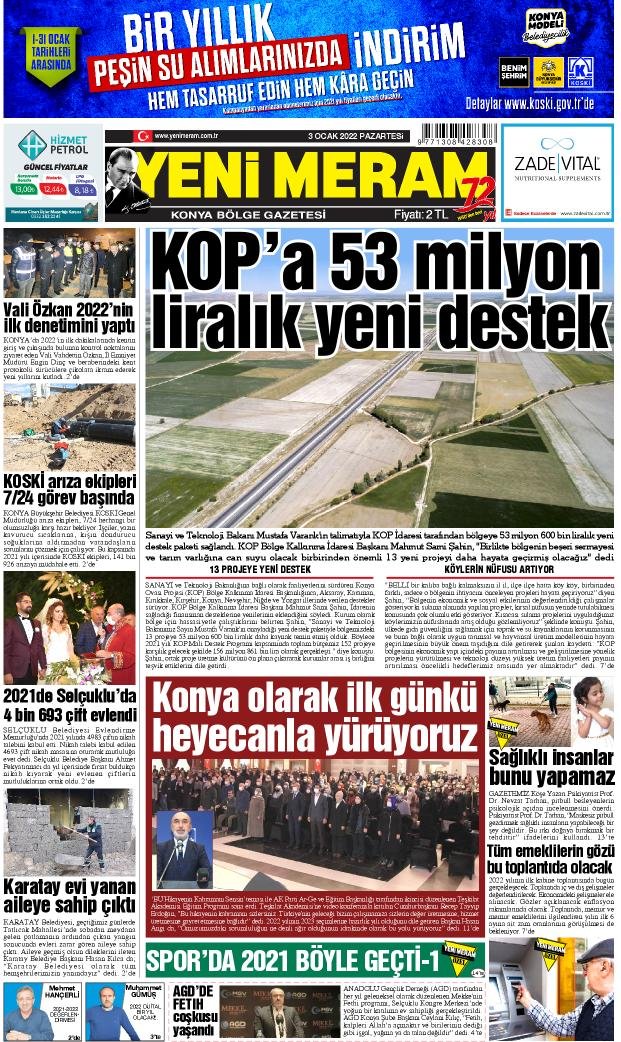 3 Ocak 2022 Yeni Meram Gazetesi
