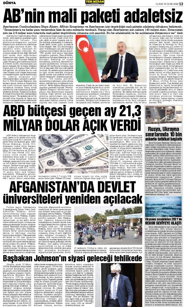 14 Ocak 2022 Yeni Meram Gazetesi
