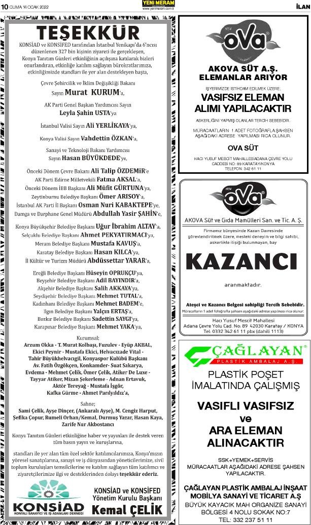 14 Ocak 2022 Yeni Meram Gazetesi

