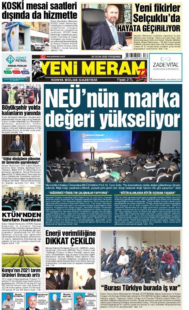 20 Ocak 2022 Yeni Meram Gazetesi
