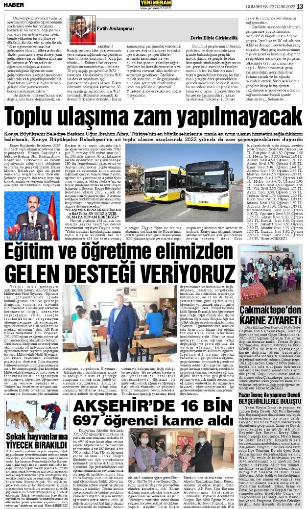 22 Ocak 2022 Yeni Meram Gazetesi