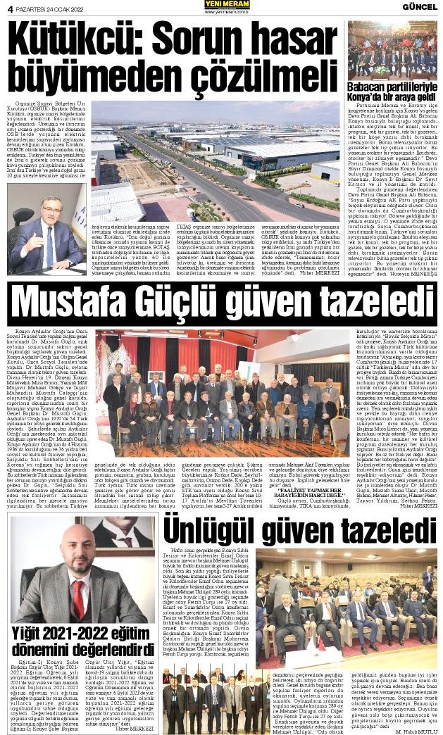 24 Ocak 2022 Yeni Meram Gazetesi
