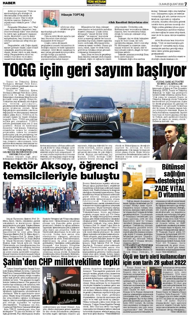 25 Şubat 2022 Yeni Meram Gazetesi
