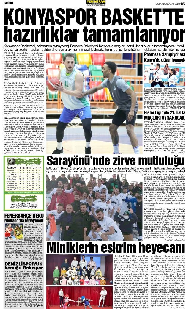 25 Şubat 2022 Yeni Meram Gazetesi
