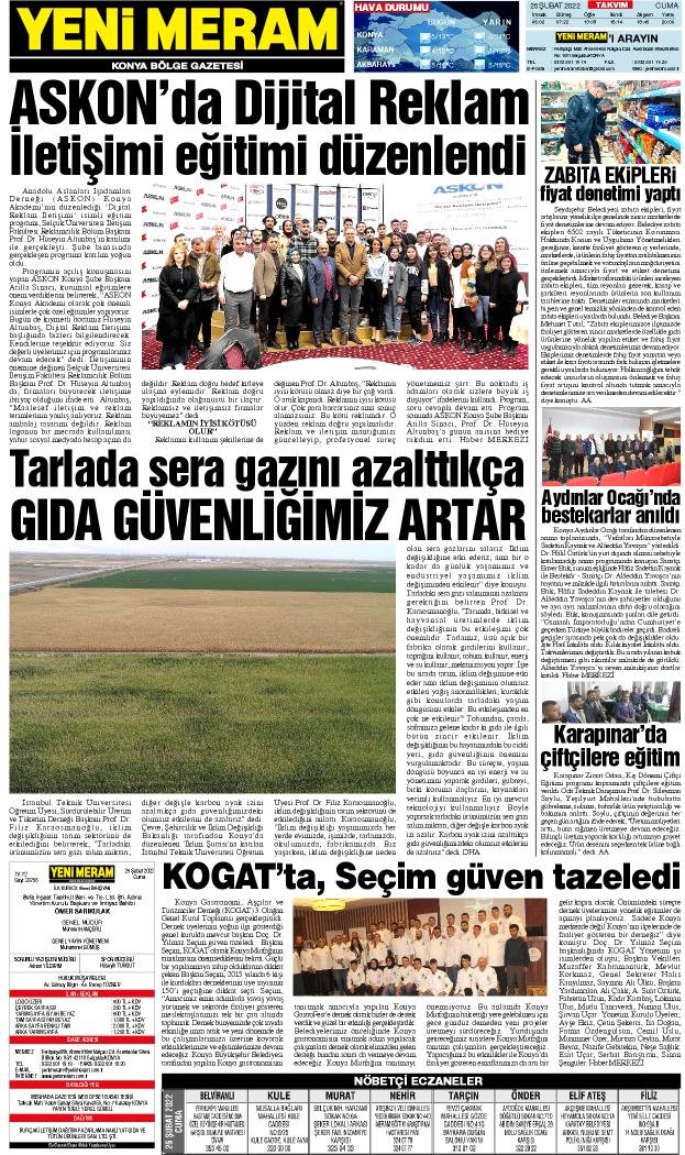 25 Şubat 2022 Yeni Meram Gazetesi
