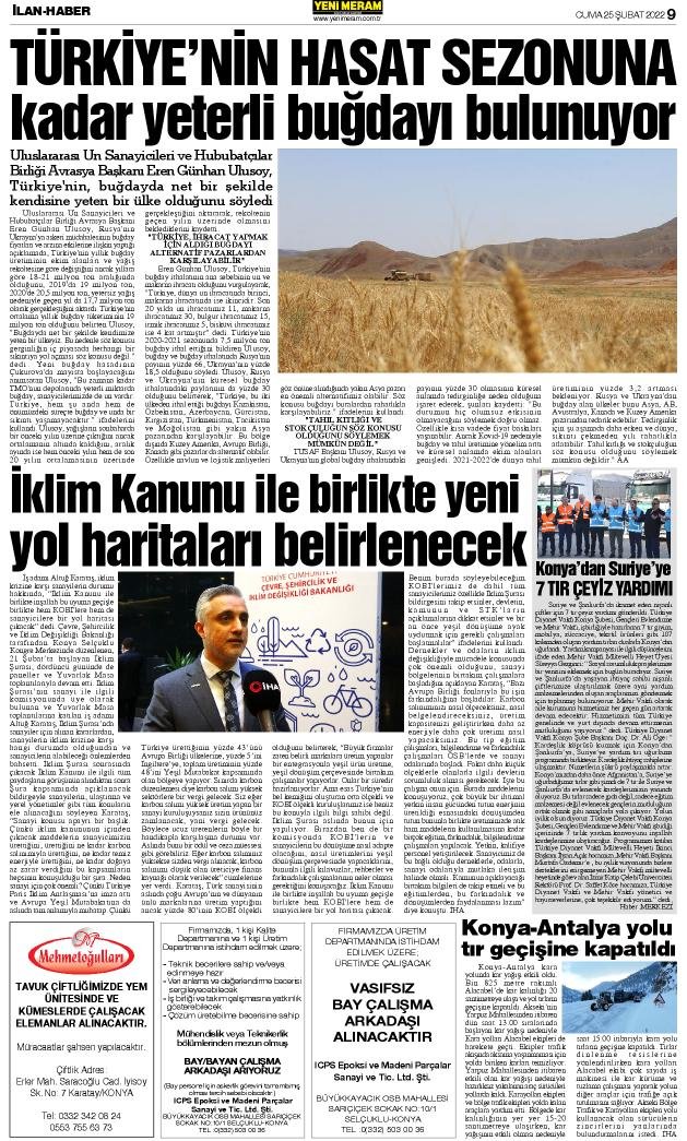 25 Şubat 2022 Yeni Meram Gazetesi
