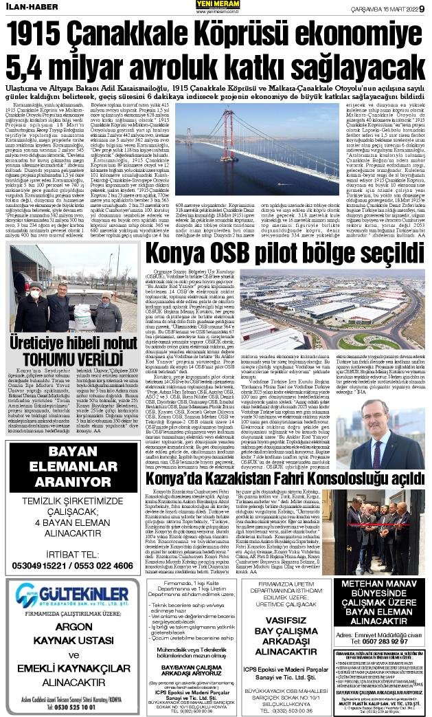16 Mart 2022 Yeni Meram Gazetesi
