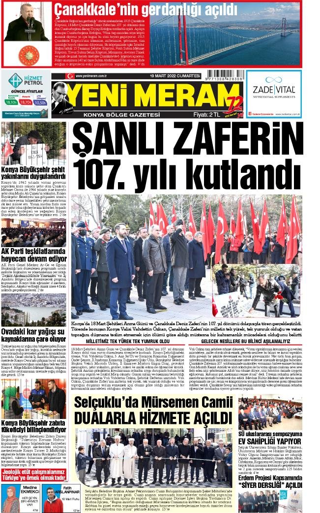 19 Mart 2022 Yeni Meram Gazetesi