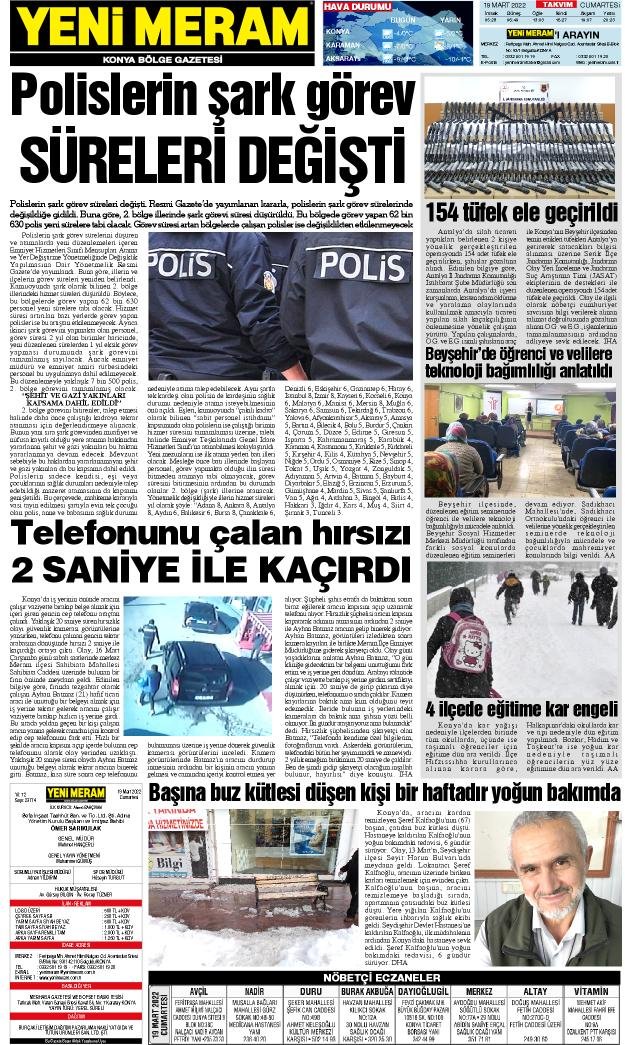 19 Mart 2022 Yeni Meram Gazetesi