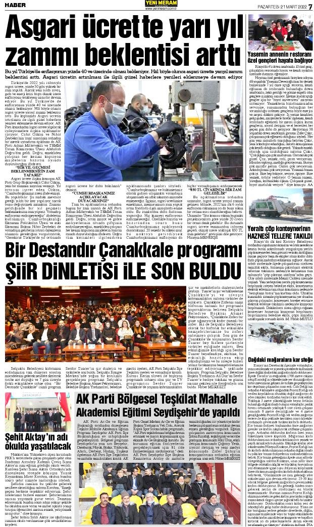 21 Mart 2022 Yeni Meram Gazetesi
