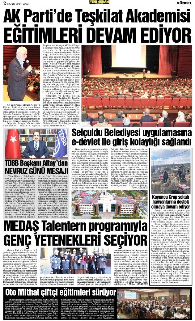22 Mart 2022 Yeni Meram Gazetesi
