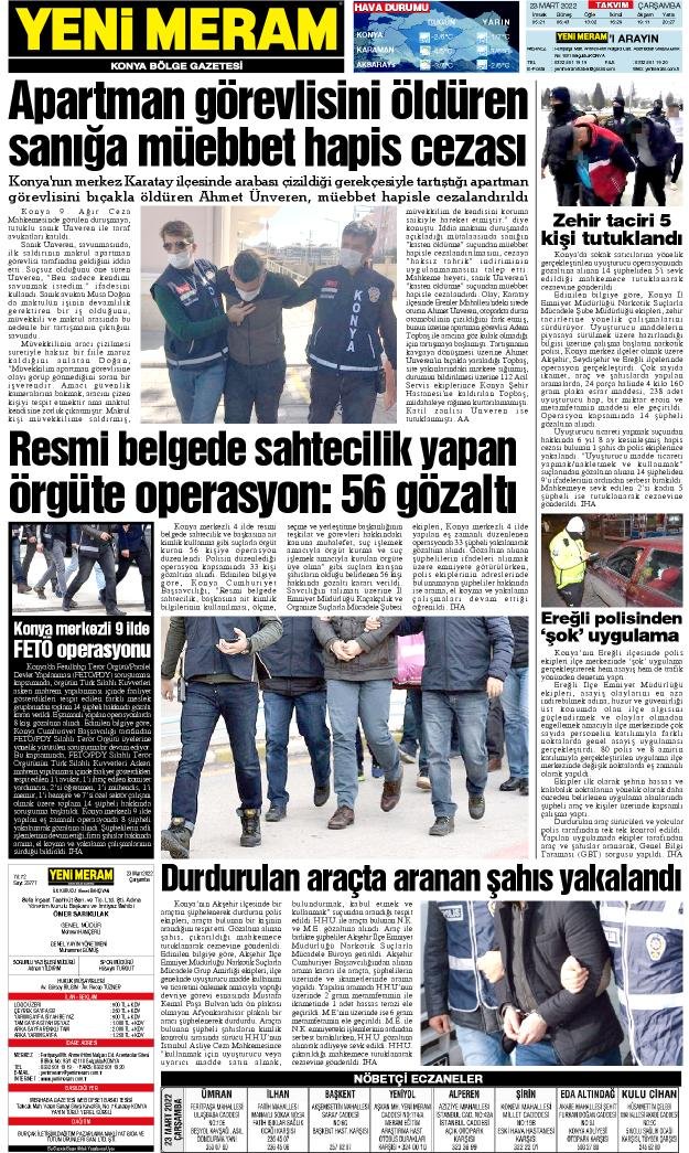 23 Mart 2022 Yeni Meram Gazetesi
