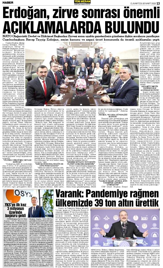 26 Mart 2022 Yeni Meram Gazetesi