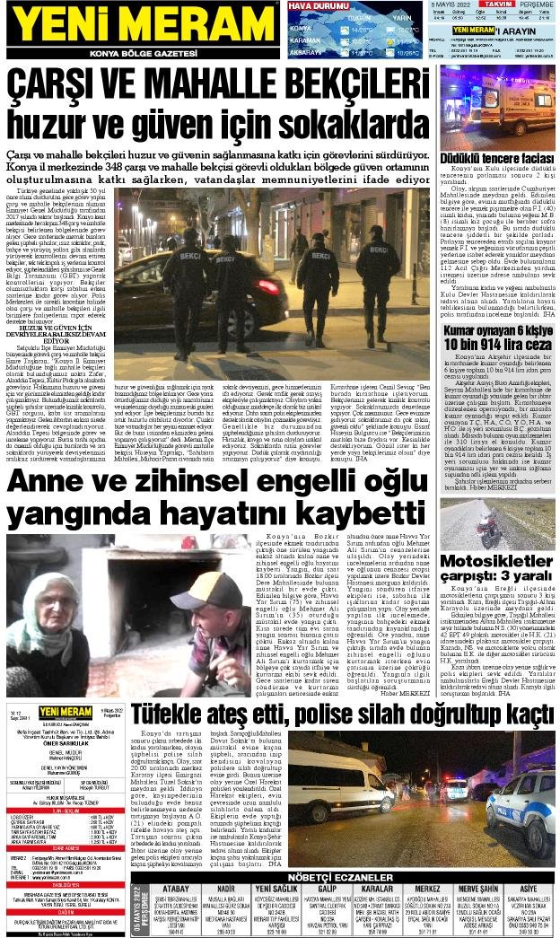 5 Mayıs 2022 Yeni Meram Gazetesi
