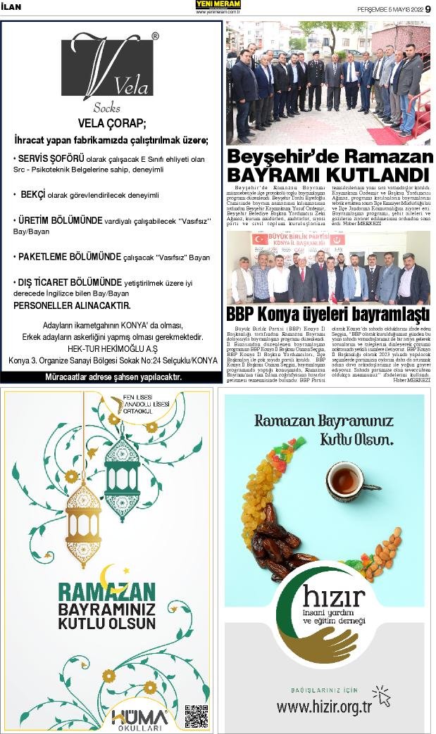 5 Mayıs 2022 Yeni Meram Gazetesi
