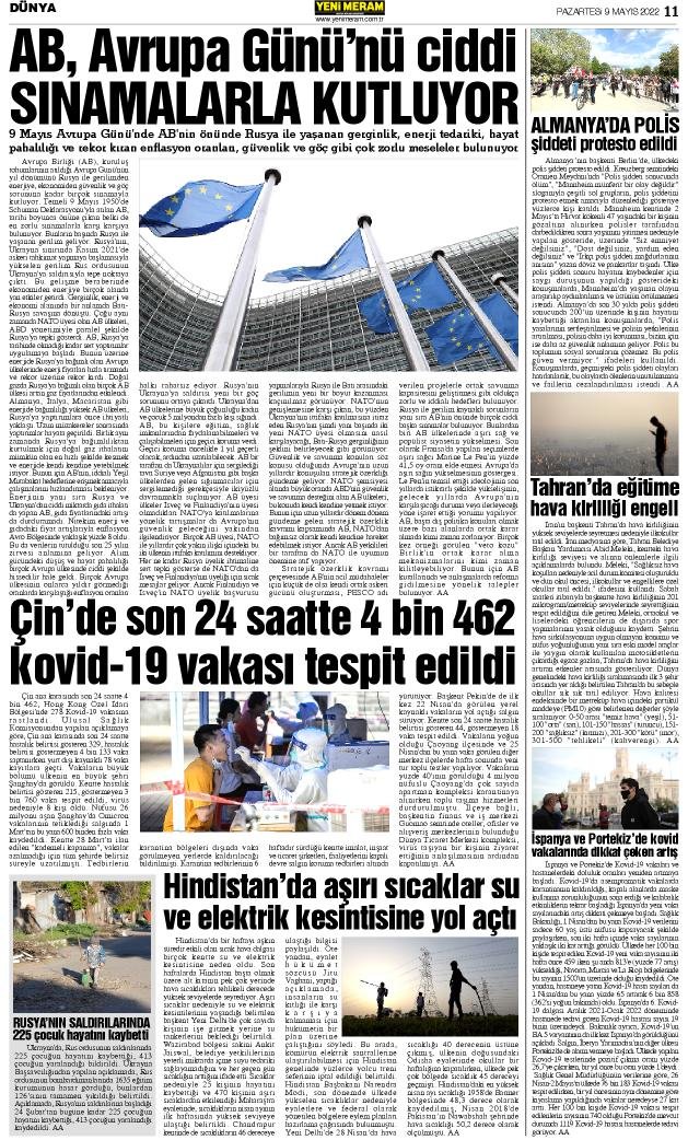 9 Mayıs 2022 Yeni Meram Gazetesi
