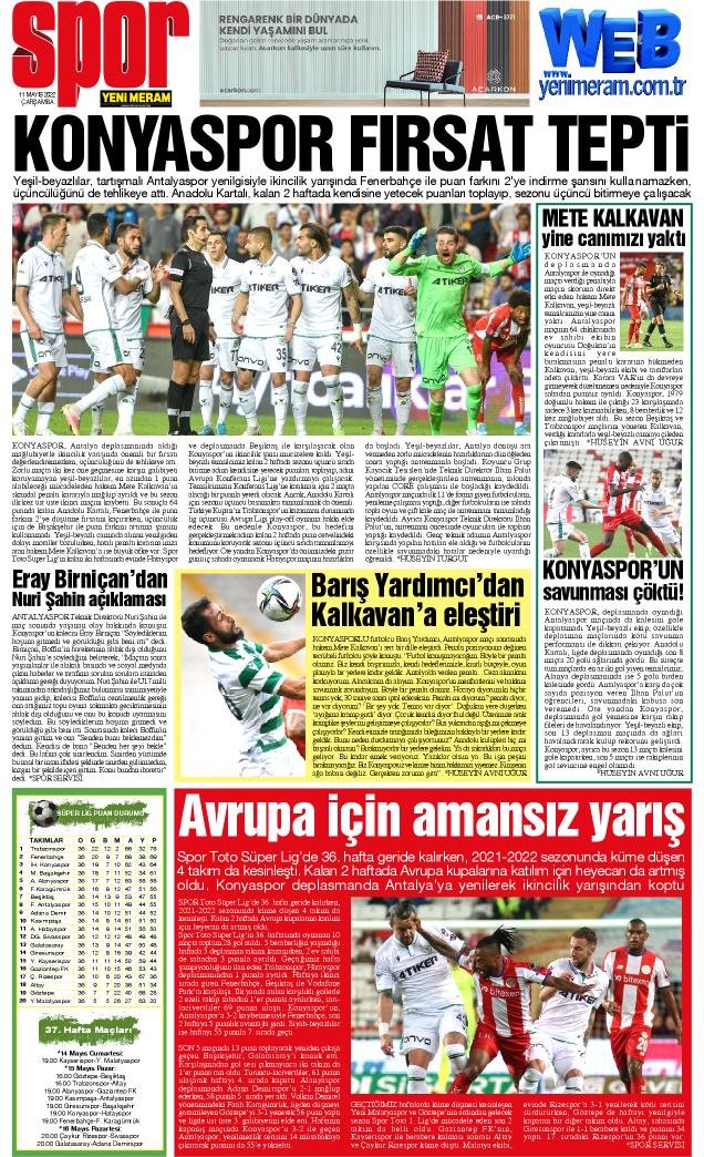 11 Mayıs 2022 Yeni Meram Gazetesi
