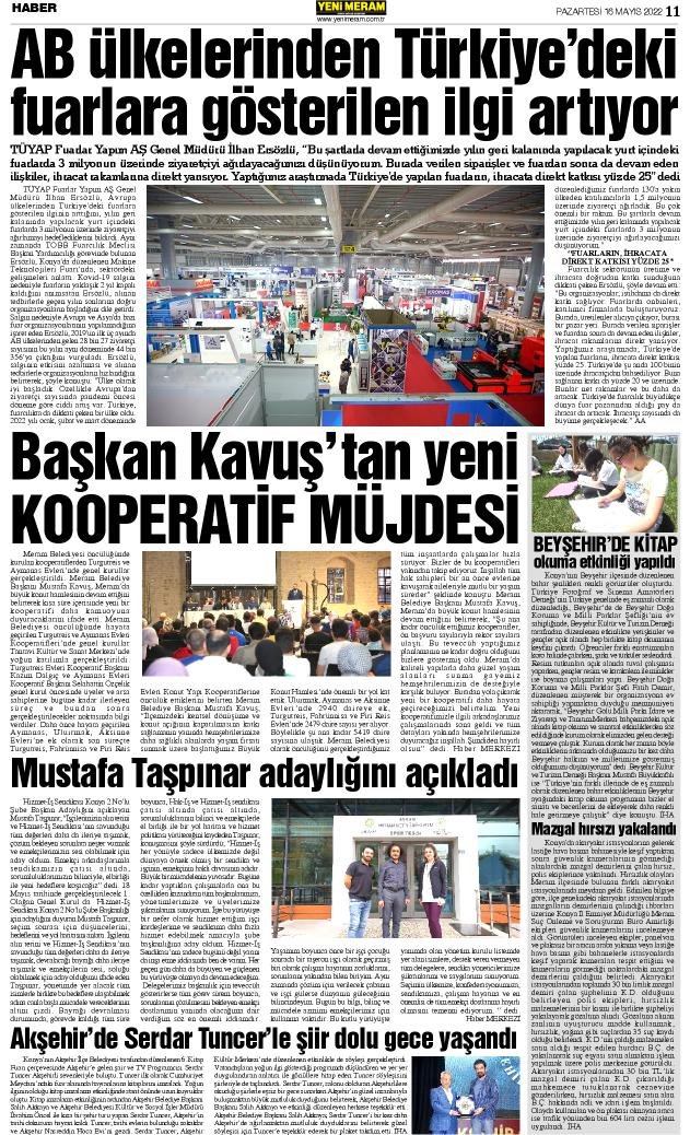 16 Mayıs 2022 Yeni Meram Gazetesi
