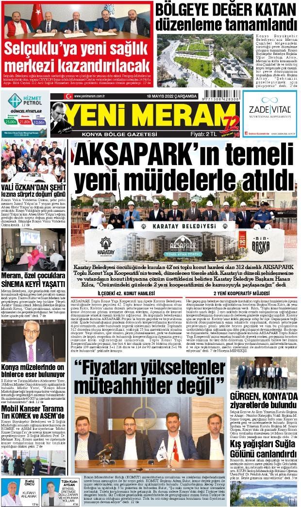 18 Mayıs 2022 Yeni Meram Gazetesi

