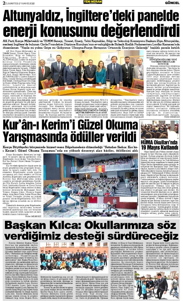 21 Mayıs 2022 Yeni Meram Gazetesi