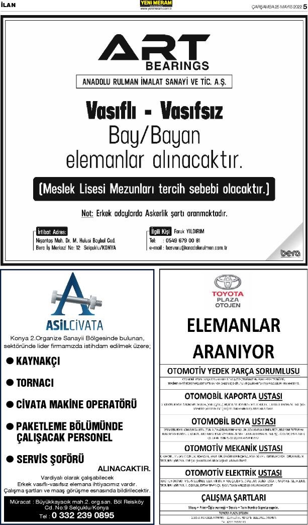 25 Mayıs 2022 Yeni Meram Gazetesi
