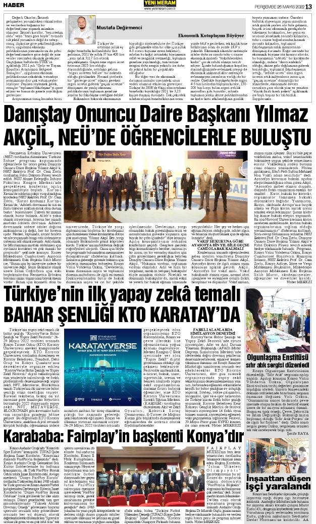 26 Mayıs 2022 Yeni Meram Gazetesi
