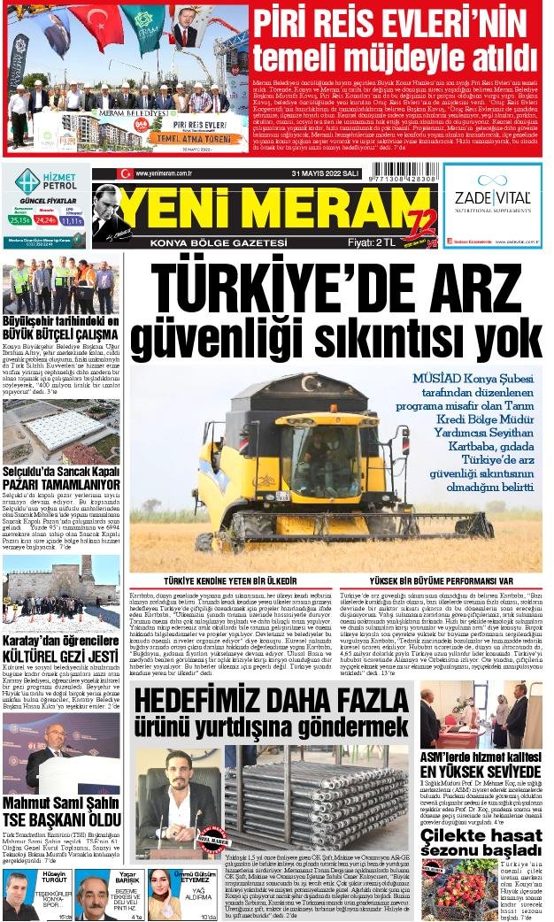 31 Mayıs 2022 Yeni Meram Gazetesi
