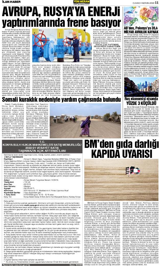 3 Haziran 2022 Yeni Meram Gazetesi
