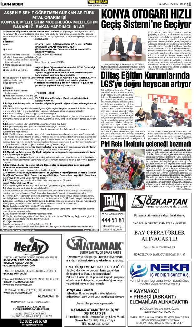 3 Haziran 2022 Yeni Meram Gazetesi
