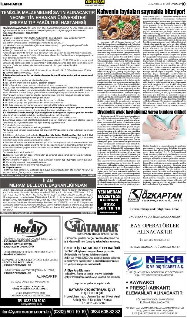 4 Haziran 2022 Yeni Meram Gazetesi