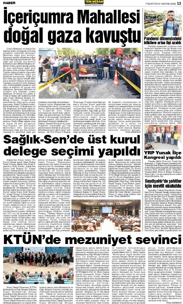 6 Haziran 2022 Yeni Meram Gazetesi
