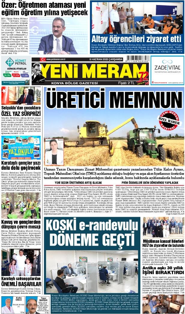 8 Haziran 2022 Yeni Meram Gazetesi
