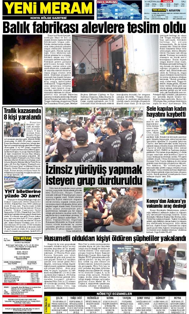 14 Haziran 2022 Yeni Meram Gazetesi
