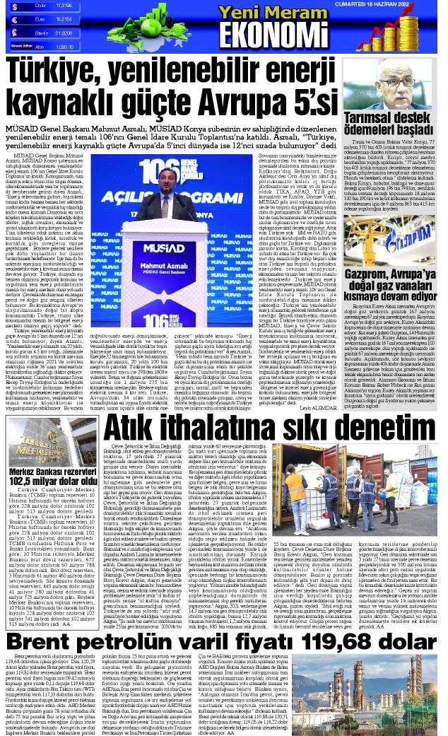 18 Haziran 2022 Yeni Meram Gazetesi