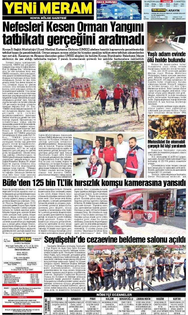 18 Haziran 2022 Yeni Meram Gazetesi