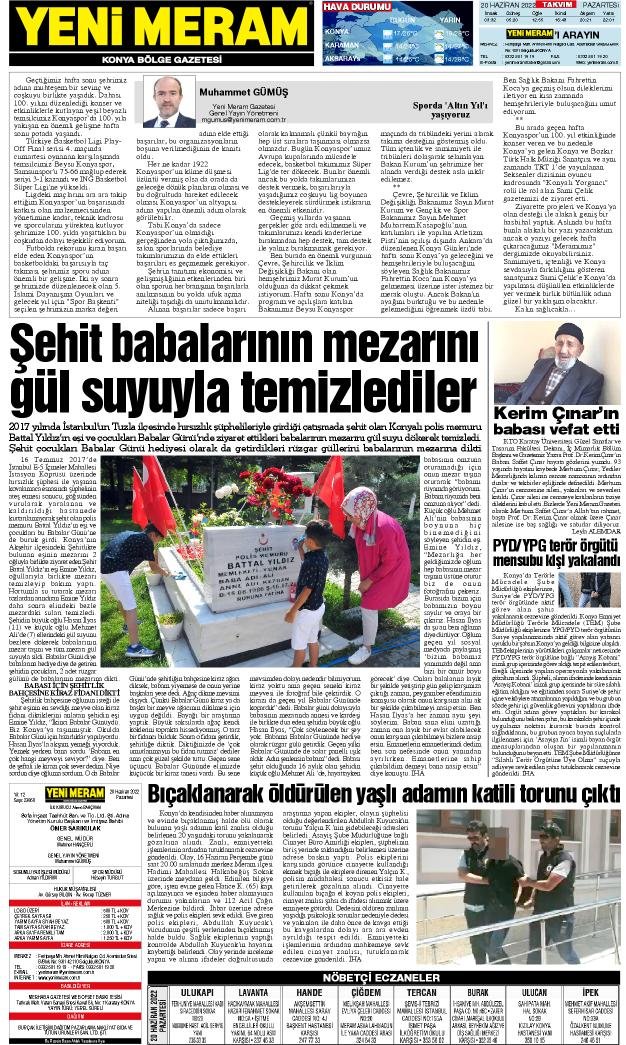 20 Haziran 2022 Yeni Meram Gazetesi
