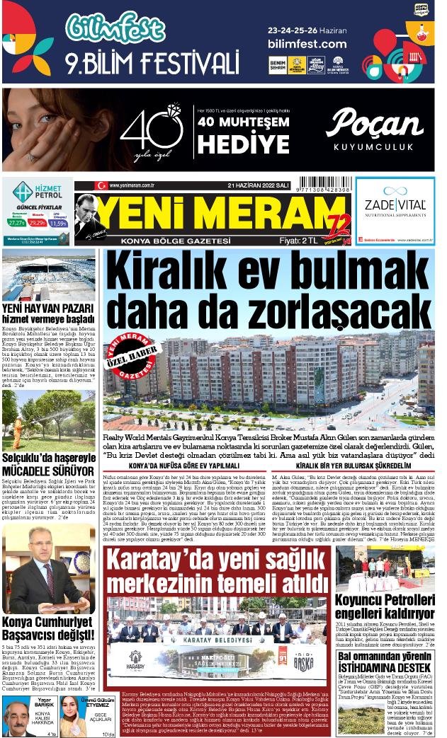 21 Haziran 2022 Yeni Meram Gazetesi
