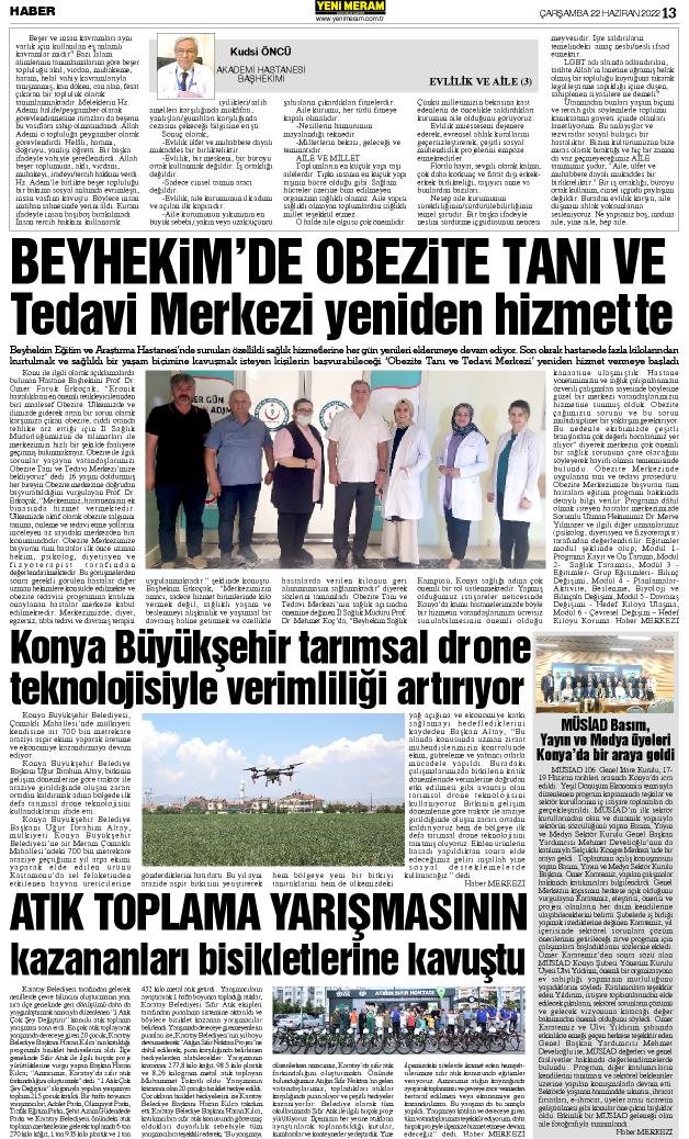 22 Haziran 2022 Yeni Meram Gazetesi
