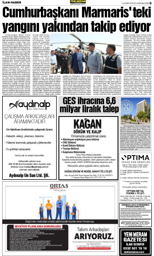 25 Haziran 2022 Yeni Meram Gazetesi