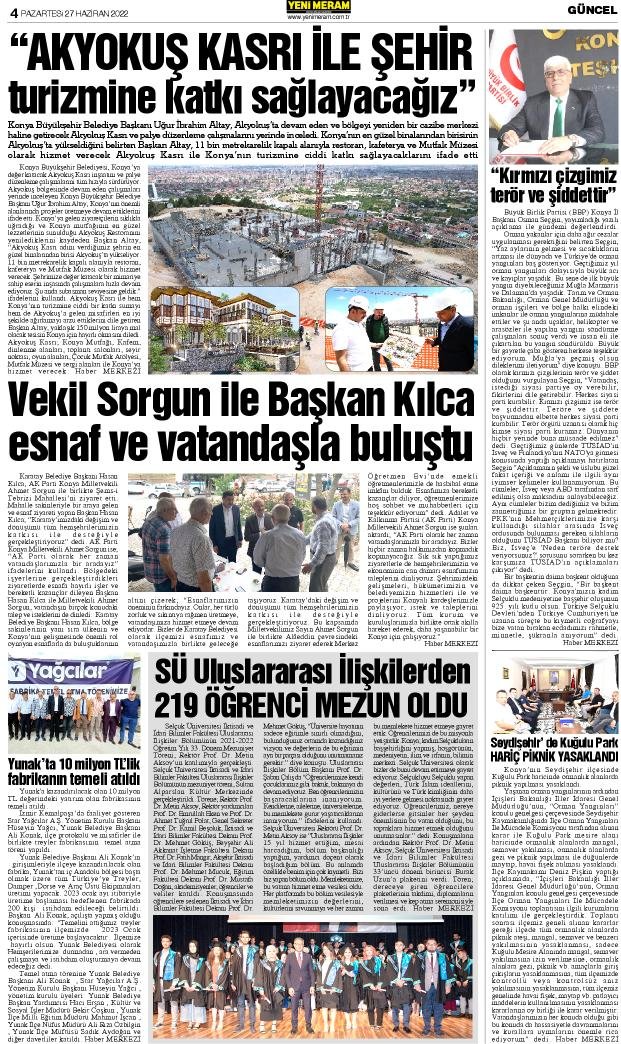 27 Haziran 2022 Yeni Meram Gazetesi
